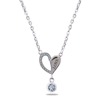 Silver Shine 92.5 Sterling Silver Half Love Open Heart Necklace for Women & Girls